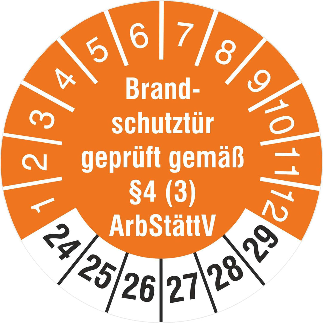 1000 Prüfetiketten Brandschutztür geprüft §4 (3) ArbStättV 18 mm 2024-2029 Prüfplaketten 1000 18mm D