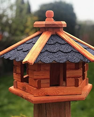 Handgefertigtes Sechseck Vogelhaus aus Holz wetterfest M - XXL wahlweise mit und ohne Ständer, Futte