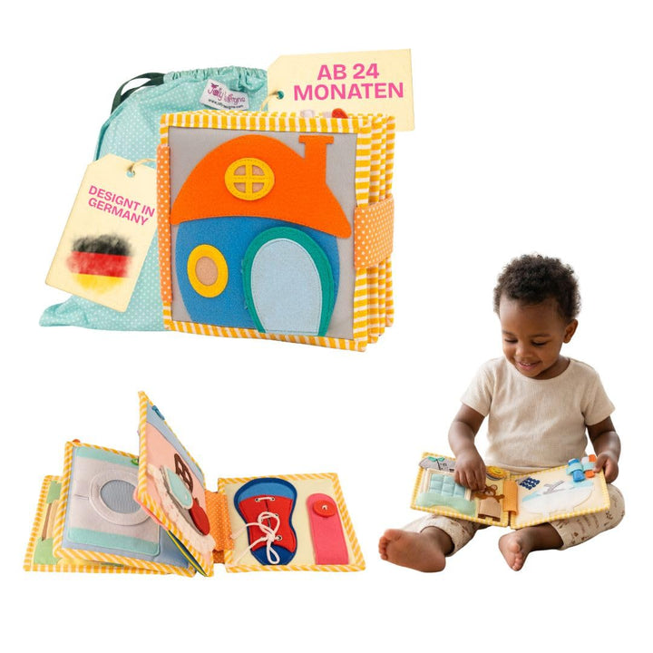 Jolly Designs 6-seitiges Mini Quiet Book Home Sweet Home- Montessori Lernspielzeug Tus Hochwertigem