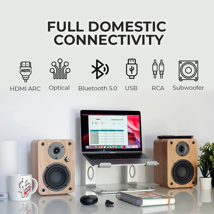 VULKKANO A4 ARC Aktivlautsprecher mit 4" Woofer, Bluetooth 5.0, HDMI ARC, Optica, RCA, USB, mit Subw