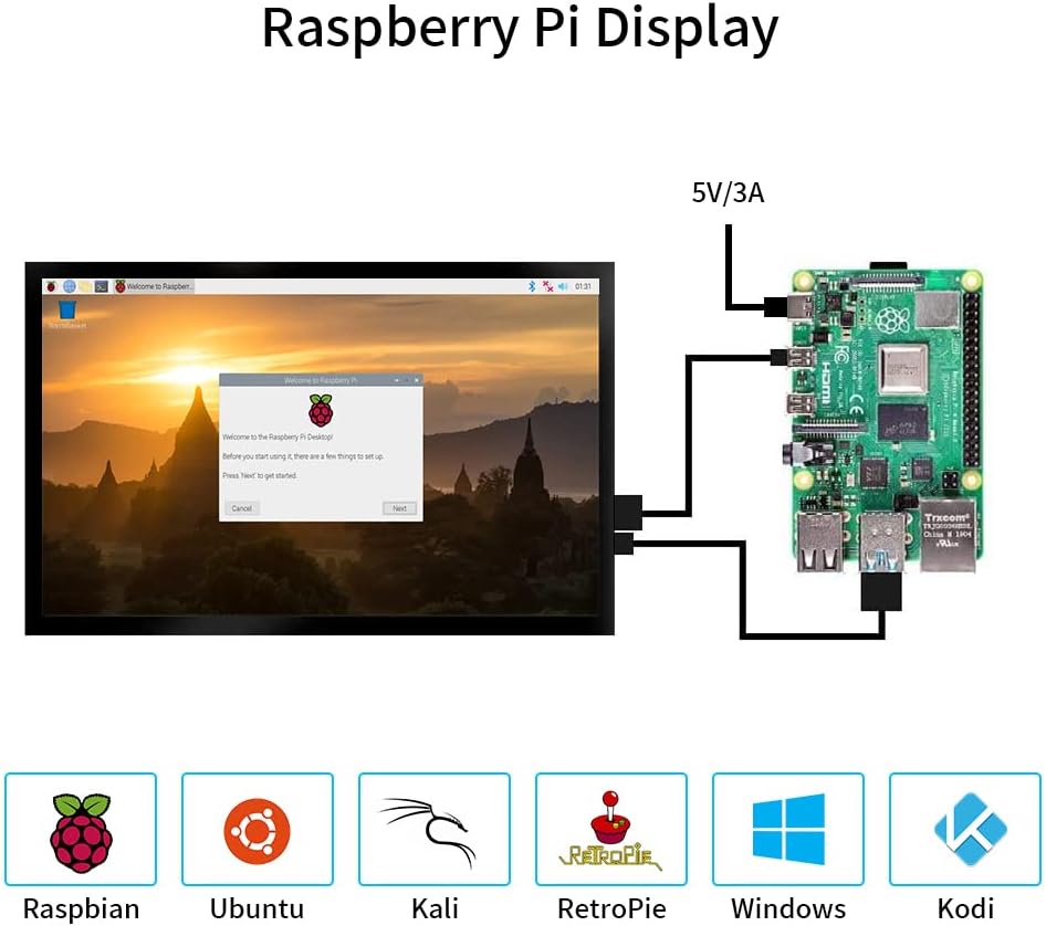 10 Zoll IPS Touchscreen für Raspberry Pi, 1024 × 600 HDMI Monitor, Tragbarer Raspberry pi Display mi