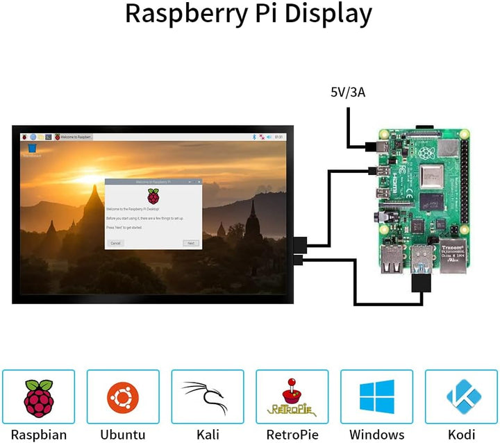10 Zoll IPS Touchscreen für Raspberry Pi, 1024 × 600 HDMI Monitor, Tragbarer Raspberry pi Display mi