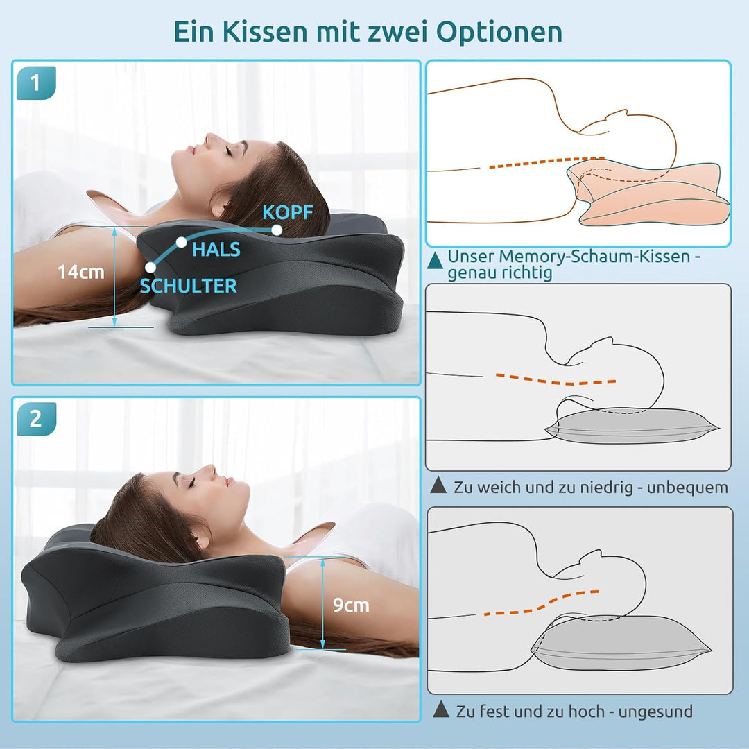 DONAMA Memory Foam Kissen ergonomisches Nackenkissen Kopfkissen Seitenschläferkissen für Seiten, Rüc