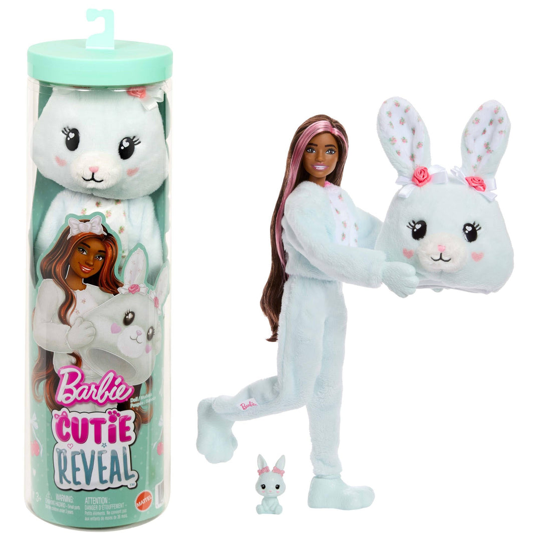 Barbie Cutie Reveal Puppe und Zubehör, Hase der Cuddly-Reihe mit 10 Überraschungen, inklusive Farbän