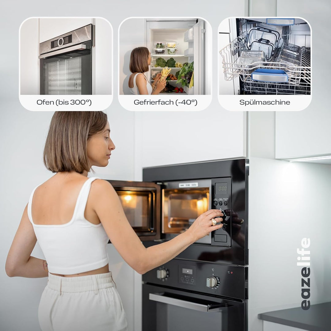 Eaze Life 3er-Set Meal Prep Box inkl. Deckel | Glas Frischhaltedosen | 2-fach mit Trennwand | luftdi