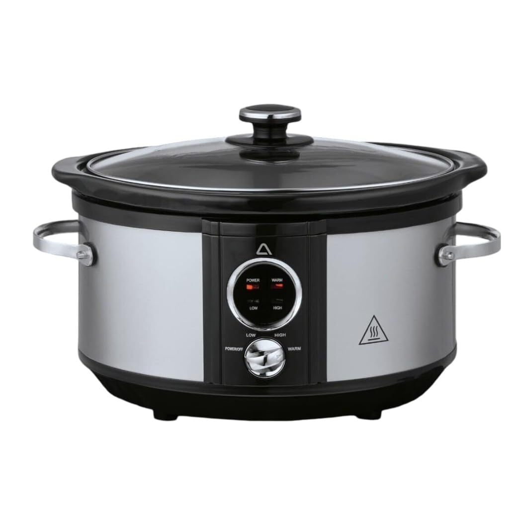 Schongarer 3,5 L Slowcooker Speisenwärmer Keramik-Gartopf Multikocher aus Edelstahl mit Antihaftbesc