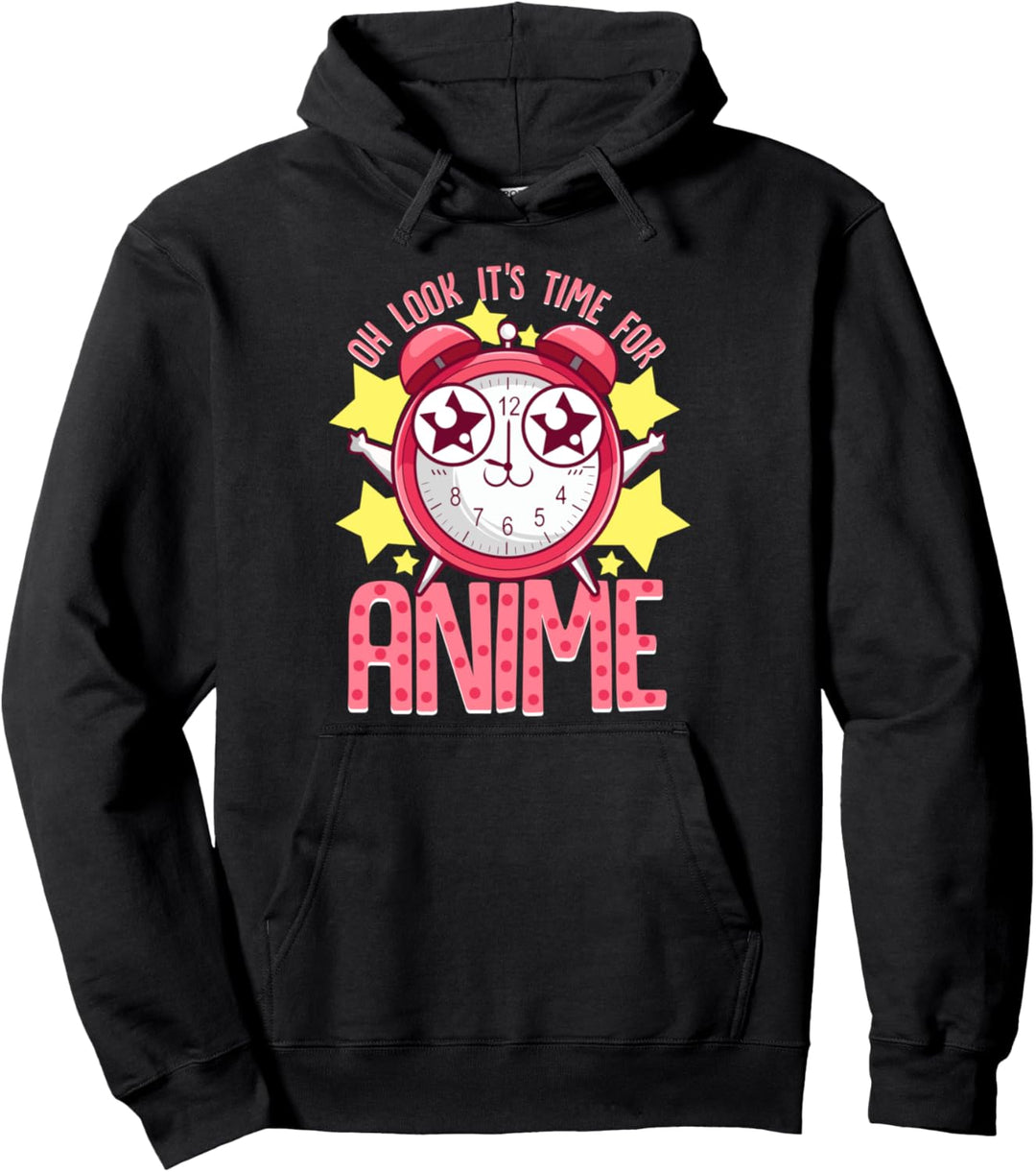 Oh Look It's Time For Anime Funny Kawaii Clock Pullover Hoodie