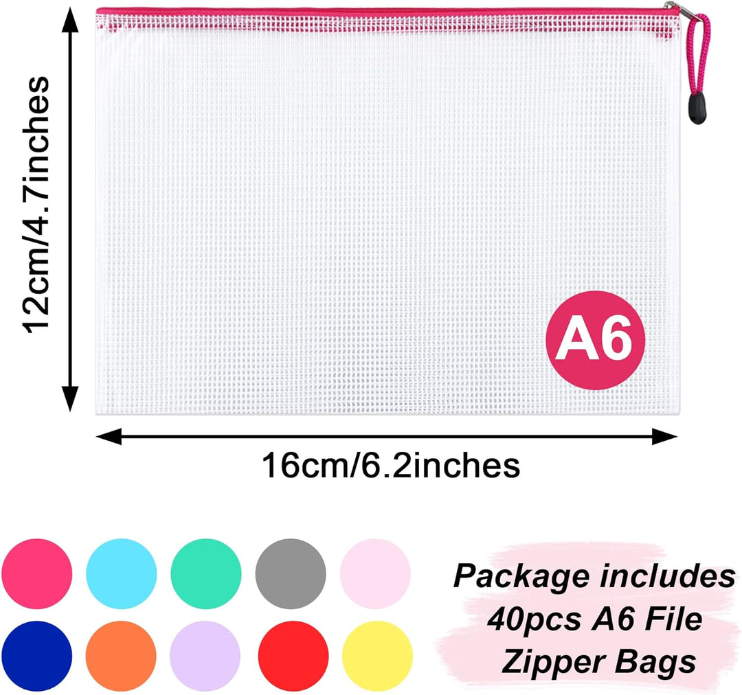 Yoassi Dokumententasche A6, 40 Stücke Mesh Kunststoff Reissverschlusstasche, A6 Datei Taschen mit Re