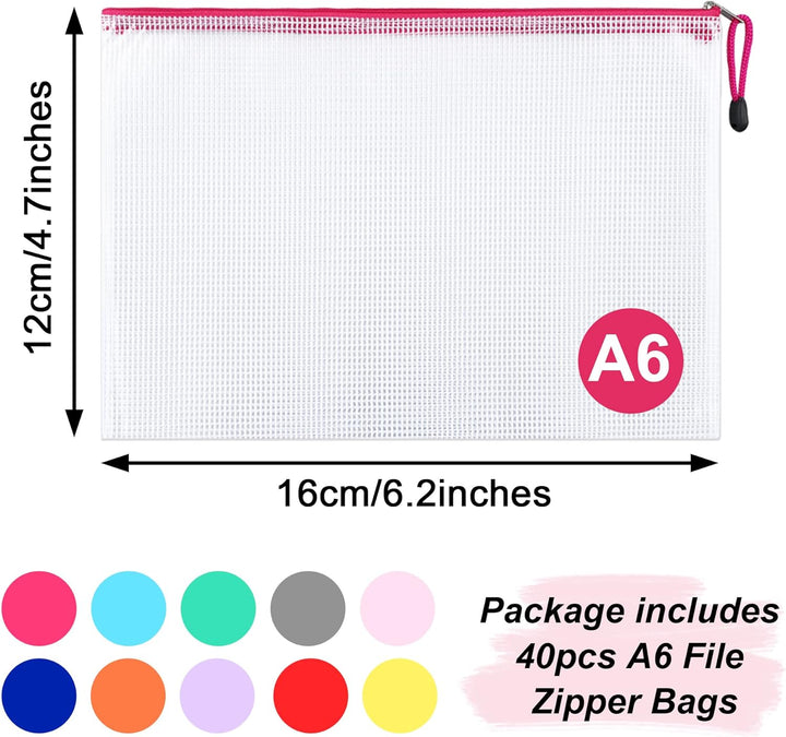 Yoassi Dokumententasche A6, 40 Stücke Mesh Kunststoff Reissverschlusstasche, A6 Datei Taschen mit Re