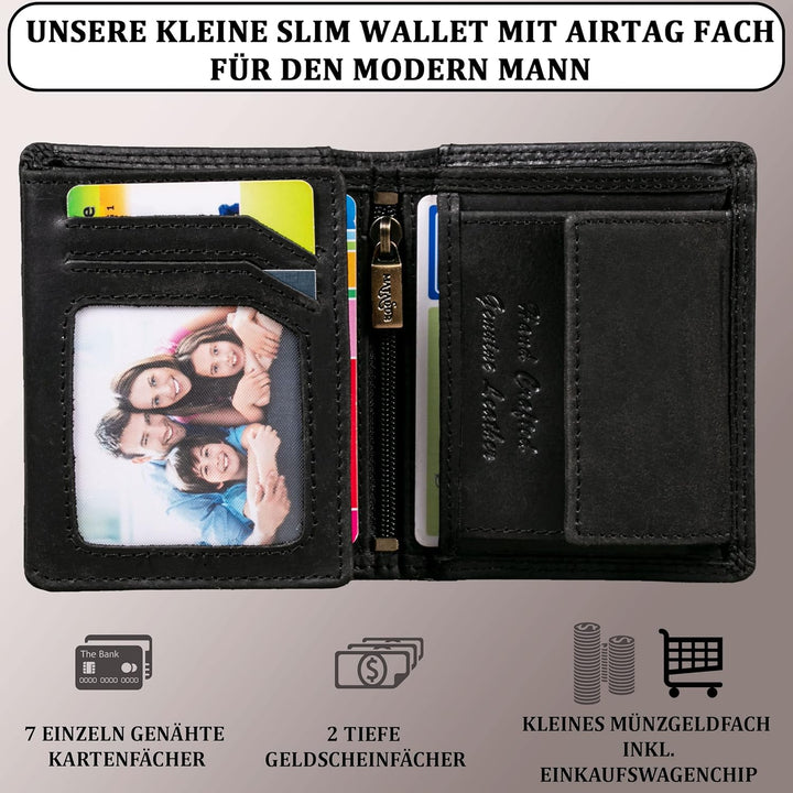 MATADOR Portmonee Herren Leder kompatibel mit Apple Airtag | Geldbeutel Portemonnaie Herren Geschenk