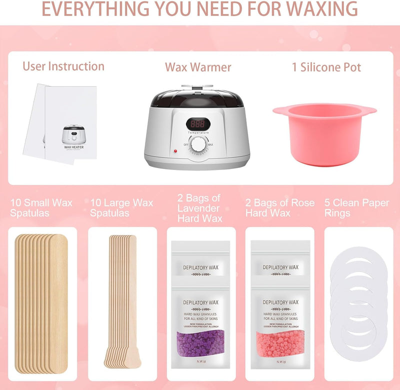 ANGNYA Waxing Set Digital Wachswärmer Wachs Haarentfernung mit 400g Wachsperlen,wachs haarentfernung