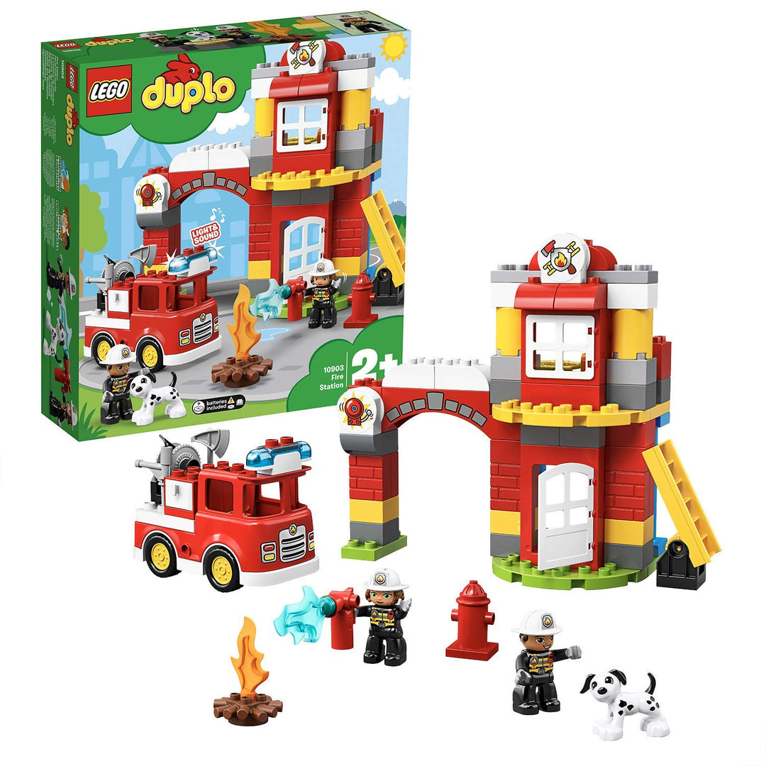 LEGO 10903 DUPLO Feuerwehrwache mit Feuerwehrauto und Feuerwehrmann-Figuren, Motorikspielzeug, Feuer