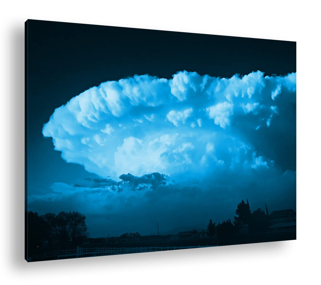 deyoli riesige Wolke Format 80x60 Effekt: Monocrome Blau als Leinwandbild, Motiv fertig gerahmt auf
