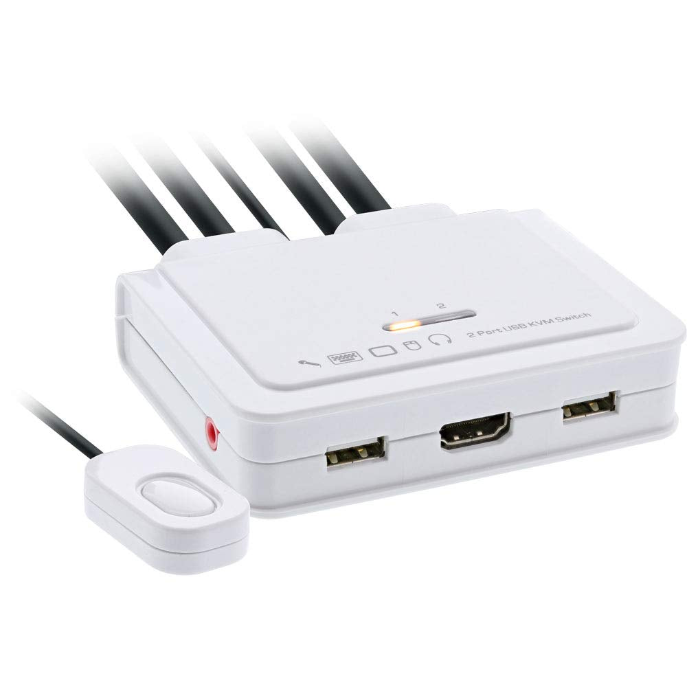 InLine 62614I KVM Switch, 2-fach, USB-C + HDMI zu HDMI, 4K, mit Audio, integr. Kabel