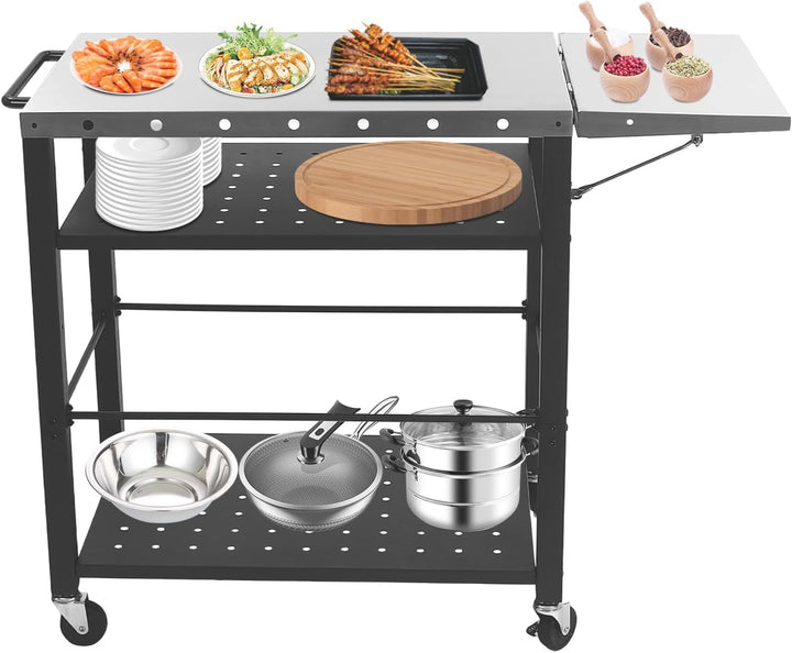 Beweglicher Grilltischwagen mit 4 Ablagen Küchenarbeitstisch Outdoor Grilltisch in Küchen, Lagern, G