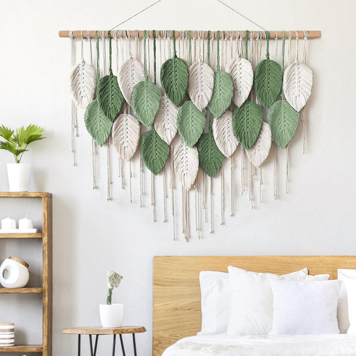 Weldomcor Grosser Wandbehang Wandteppich, Boho Makramee Gewebte Handgemachte Quaste Blatt Tapisserie