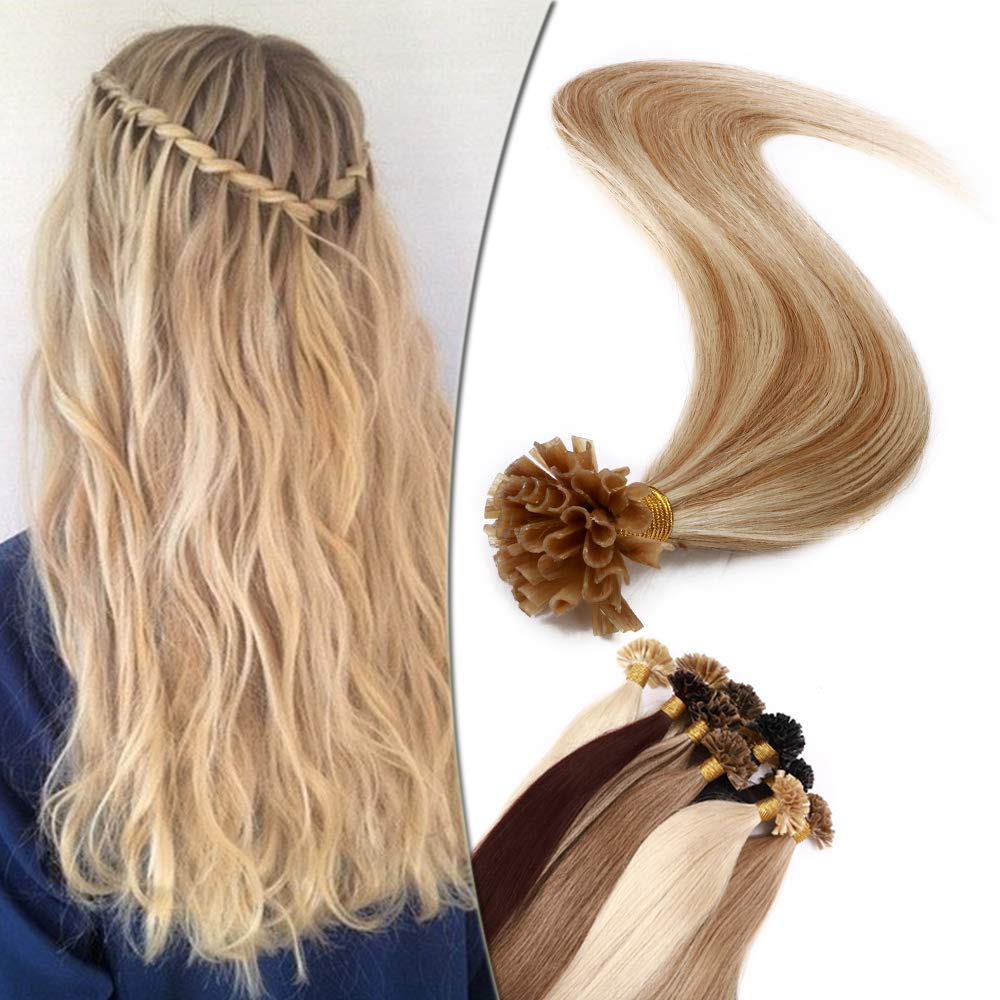 SEGO Extensions Echthaar Bondings Keratin U-Tip Remy Human Hair Haarverlängerung 50 Strähnen Honigbl