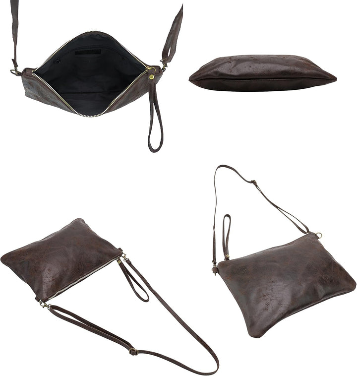 SH Leder Echtleder Umhängetasche Clutch im vintage look mittelgross Tasche Abendtasche 33x22cm Clara