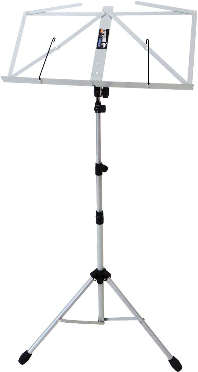 keepdrum MUS3SV Notenständer Silber mit Tasche + 2 Stück Notenpult Magnete