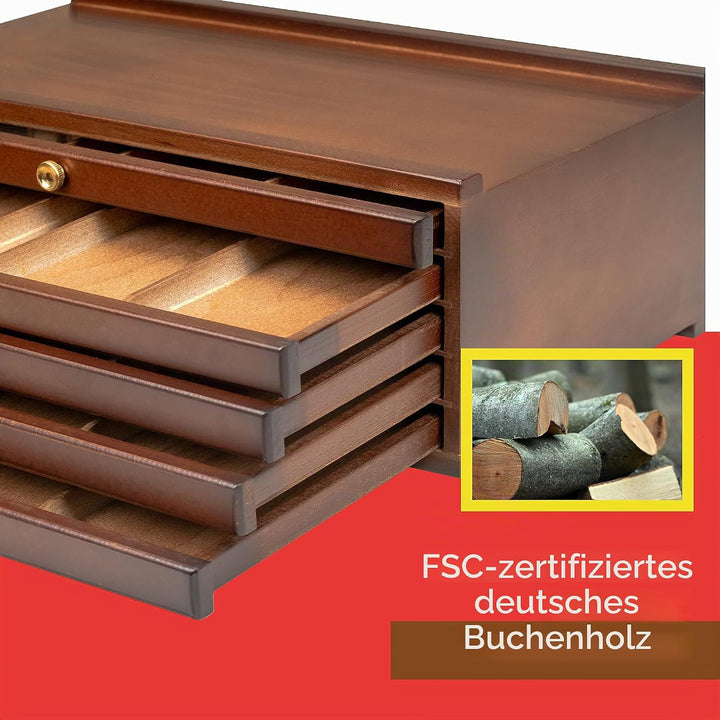 MEEDEN Holz Staffelei Walnuss mit 10 Schubladen -Grosse Bleistiftbox aus Buchenholz mit Schubladen u