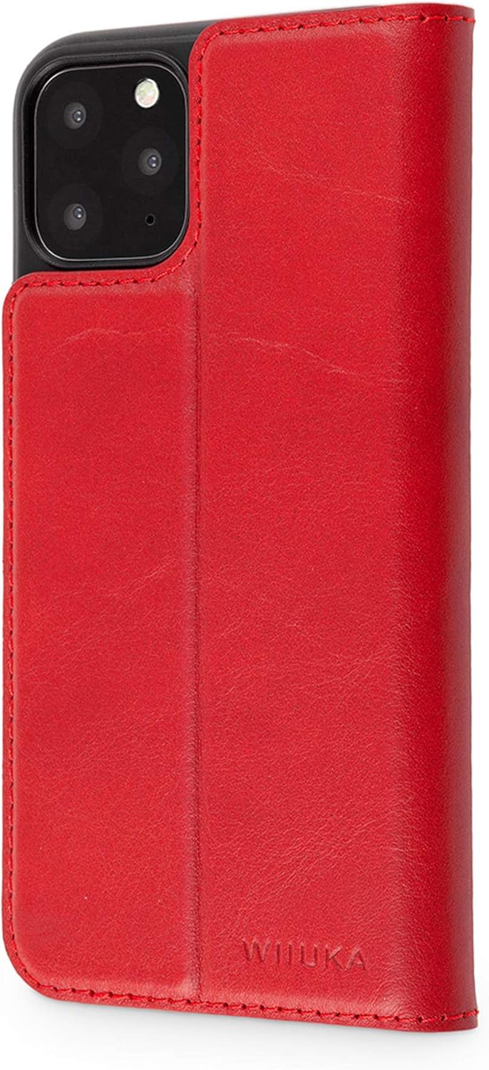 WIIUKA Echt Ledertasche Travel Nature Hülle für Apple iPhone 11 Pro Italienisches Leder, Vintage Rot