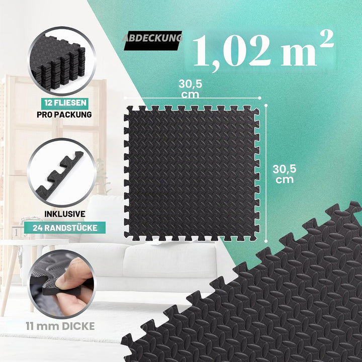 Yes4All 30x30 cm bis zu 3.3 m² Set 12/16/36 Eva Matten Schutzmatten Bodenschutz Bodenfliesen Sportma