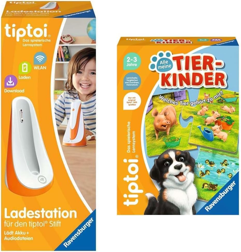 Ravensburger tiptoi Ladestation 00111 - lädt Akku und Audiodateien & tiptoi 00108 - Alle Meine Tierk
