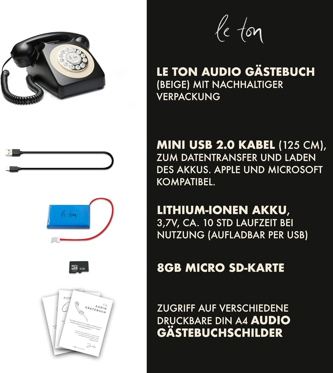 Le Ton Audio Gästebuch Telefon für Hochzeiten und Events, Gästetelefon Hochzeitstelefon Audio Guest