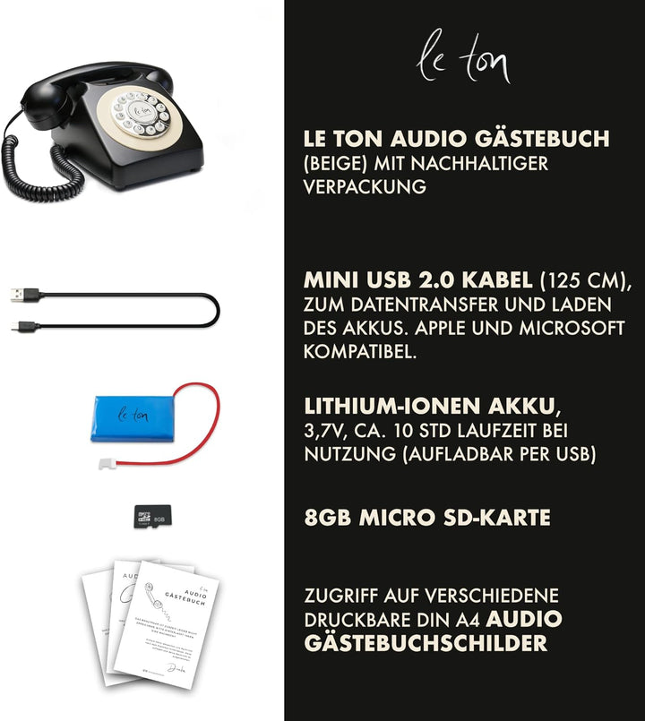 Le Ton Audio Gästebuch Telefon für Hochzeiten und Events, Gästetelefon Hochzeitstelefon Audio Guest