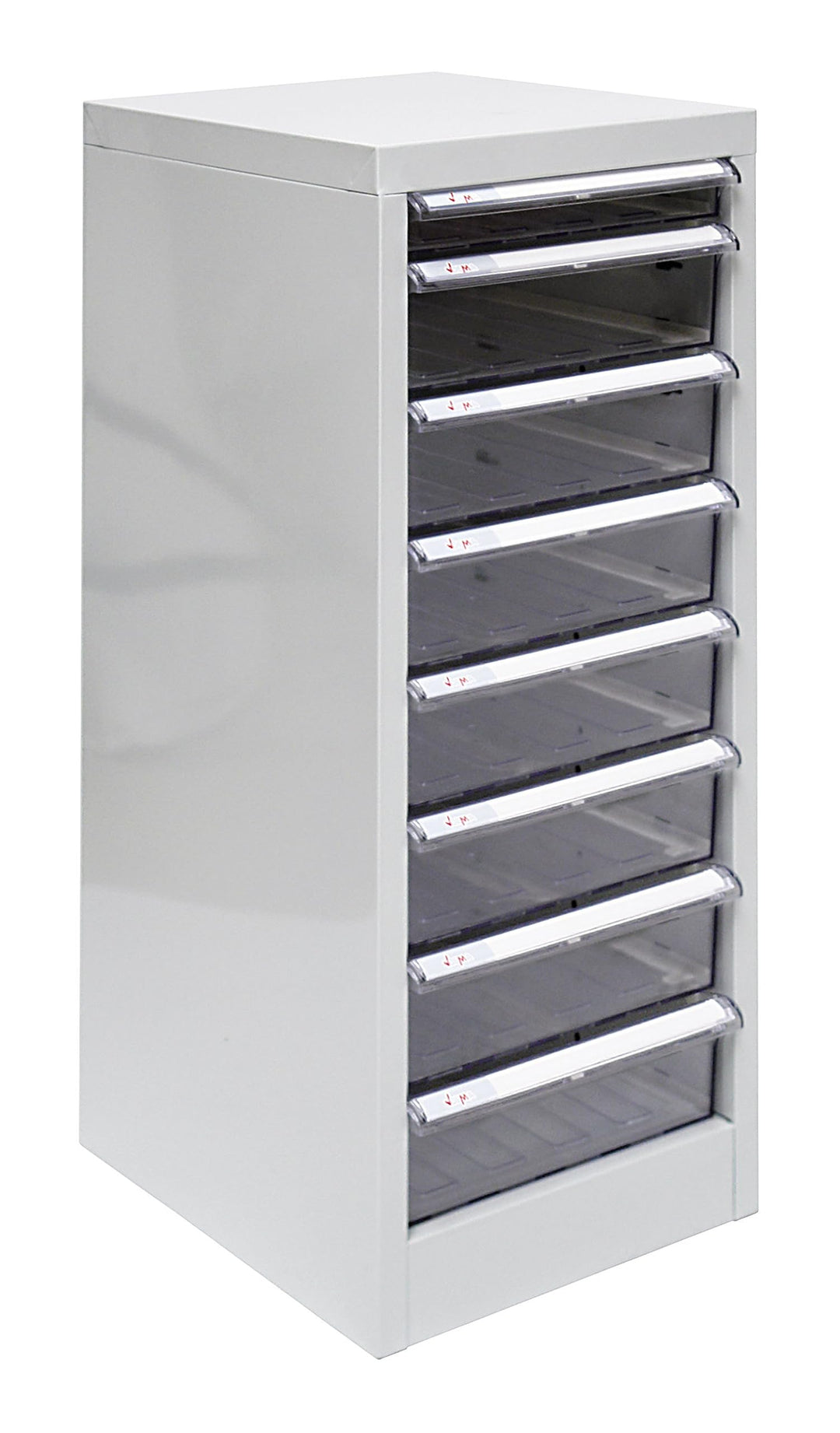 PROREGAL Schubladencontainer Kobra mit 8 transparenten PVC-Schubladen | HxBxT 74x28x34cm | Lichtgrau