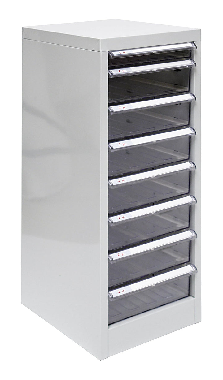 PROREGAL Schubladencontainer Kobra mit 8 transparenten PVC-Schubladen | HxBxT 74x28x34cm | Lichtgrau