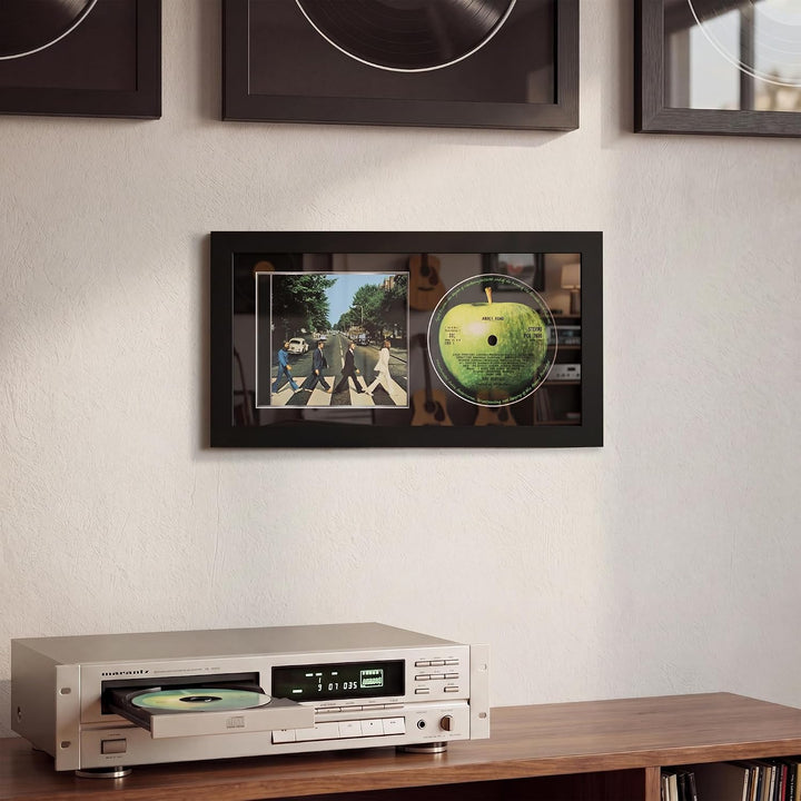 CD Musikrahmen Schaukasten Display 36,2x19,61 cm Disc und CD Box Echtglas mit Eva Schaum und Tischpl