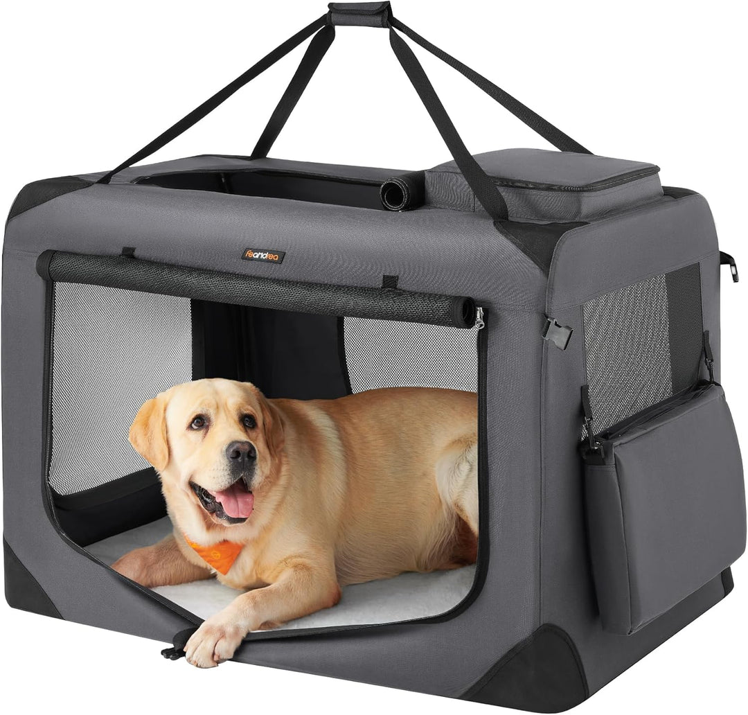 Feandrea Hundebox faltbar, Transportbox Hund, XXXL, Hundetasche, Oxford-Gewebe, Netzstoff, atmungsak