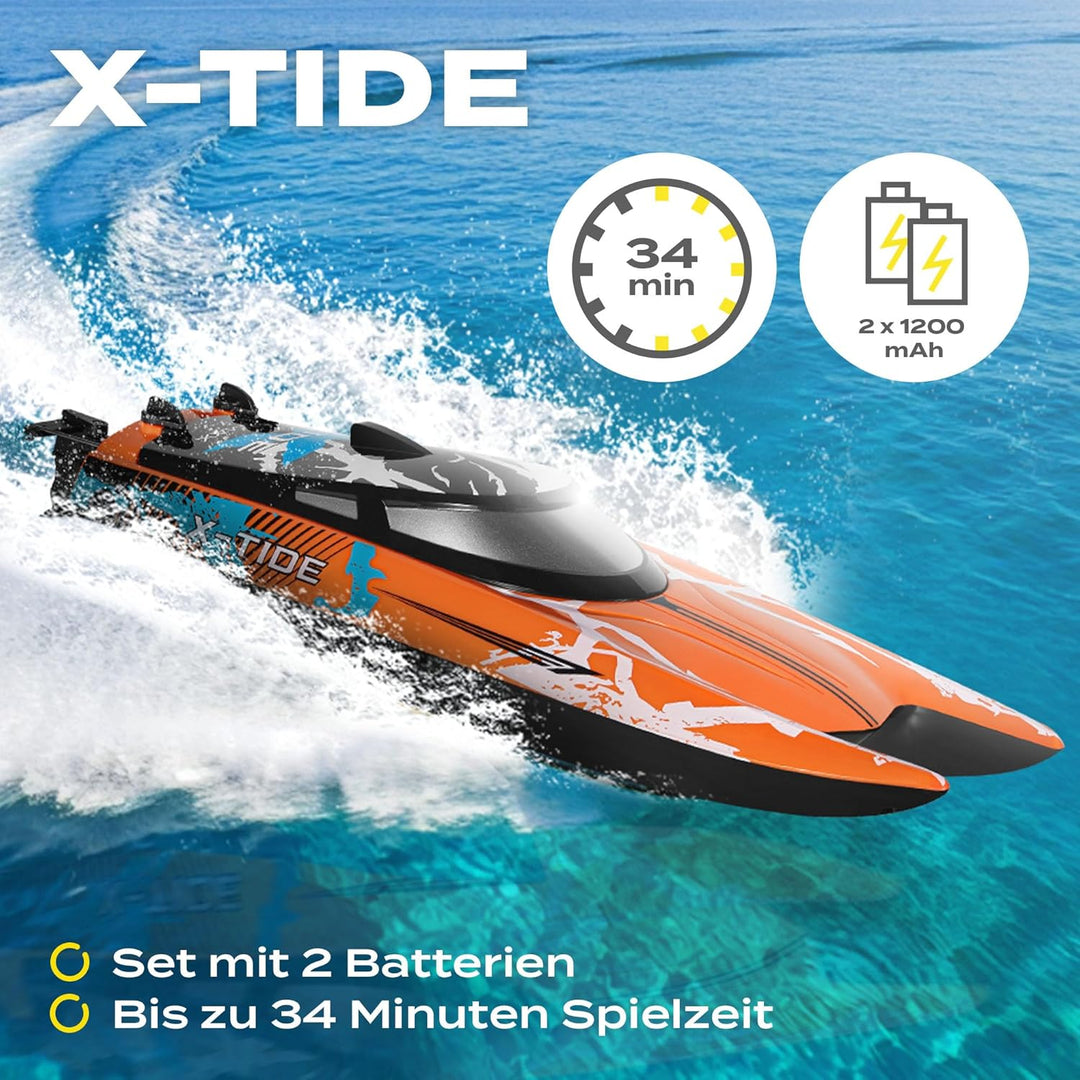 Overmax X-Tide Ferngesteuertes RC-Speedboat Rennboot mit LED 25 km/h 1200 mAh Akkus 34 Minuten Spass