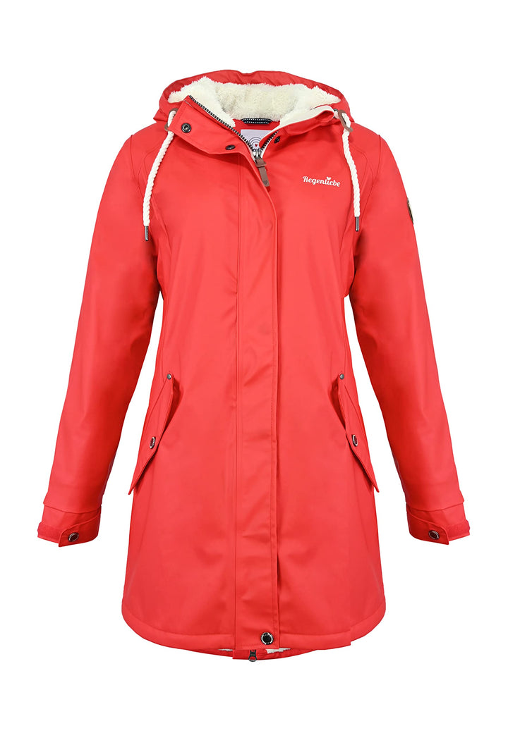 Regenliebe Damen Regenmantel wasserdicht Friesennerz mit Teddyfleece gefüttert 38 Rot, 38 Rot