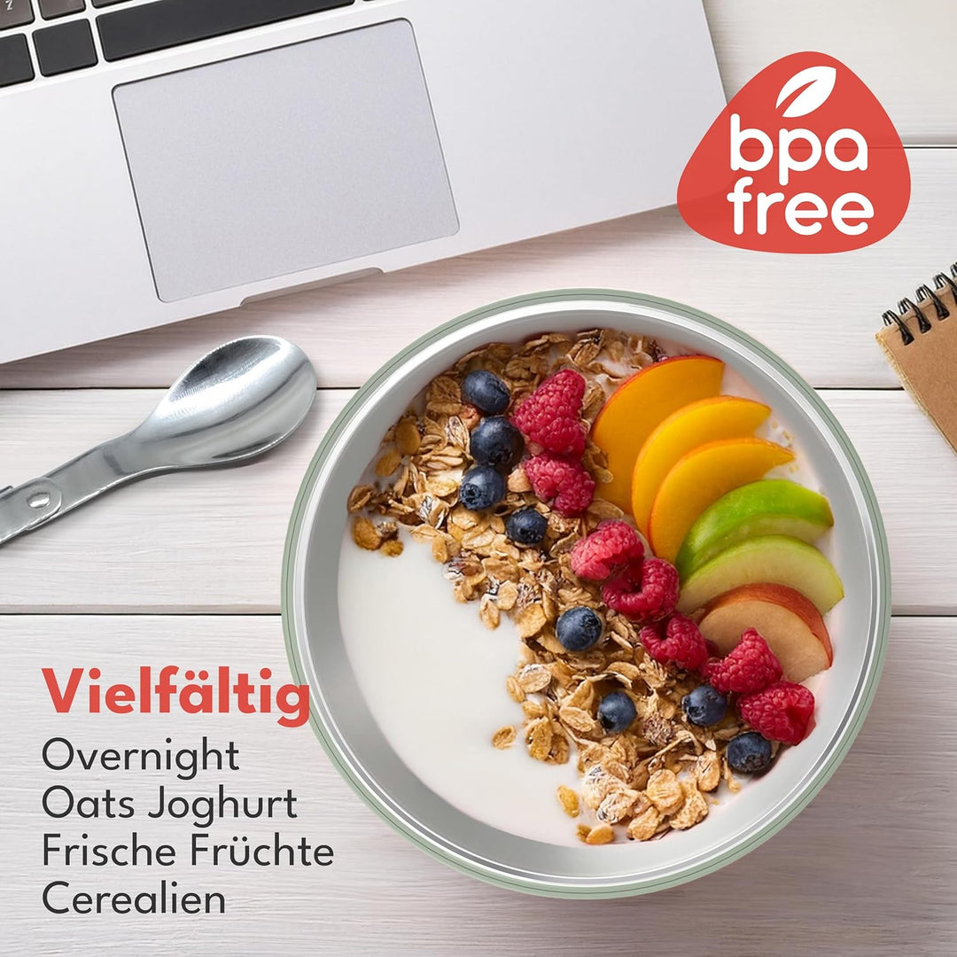 LEBENLANG Müsli To Go Becher mit Löffel - 650ml &amp; Isolierende Edelstahlinnenwand I Müsli 2 Go Becher