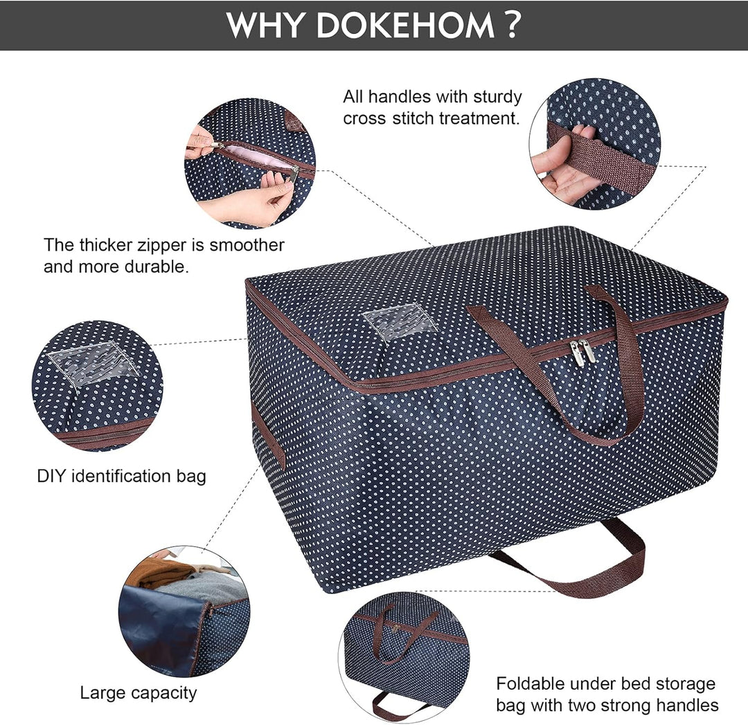 DOKEHOM 105L Large Underbed Clothes Storage Bag with Zip, Moisture Proof (Blue) Blau 105L, Blau 105L