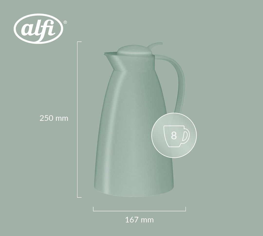 alfi ECO 1,0l, mint grün, Isolierkanne mit hygienischem Hartglaseinsatz aus Kunststoff, Drehverschlu
