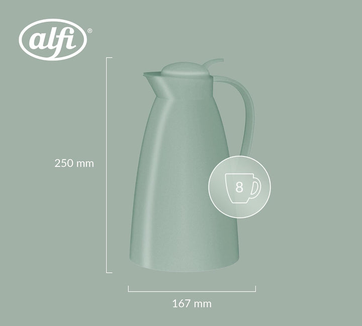 alfi ECO 1,0l, mint grün, Isolierkanne mit hygienischem Hartglaseinsatz aus Kunststoff, Drehverschlu