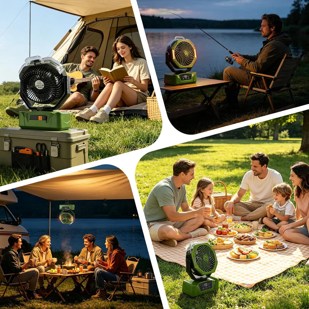 JONRRYIN Camping Ventilator, 20000mAh Akku Ventilator mit Sprühfunktion &amp; USB, Tischventilator mit 3