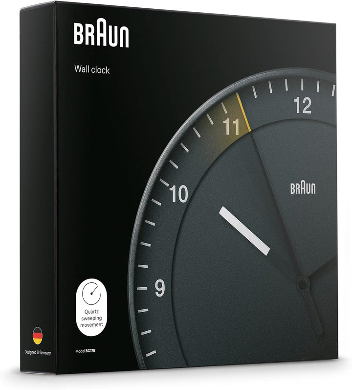 Braun klassisch grosse analoge Wanduhr mit leisem Uhrwerk, Einfach zu lesendes Zifferblatt, 30cm Dur