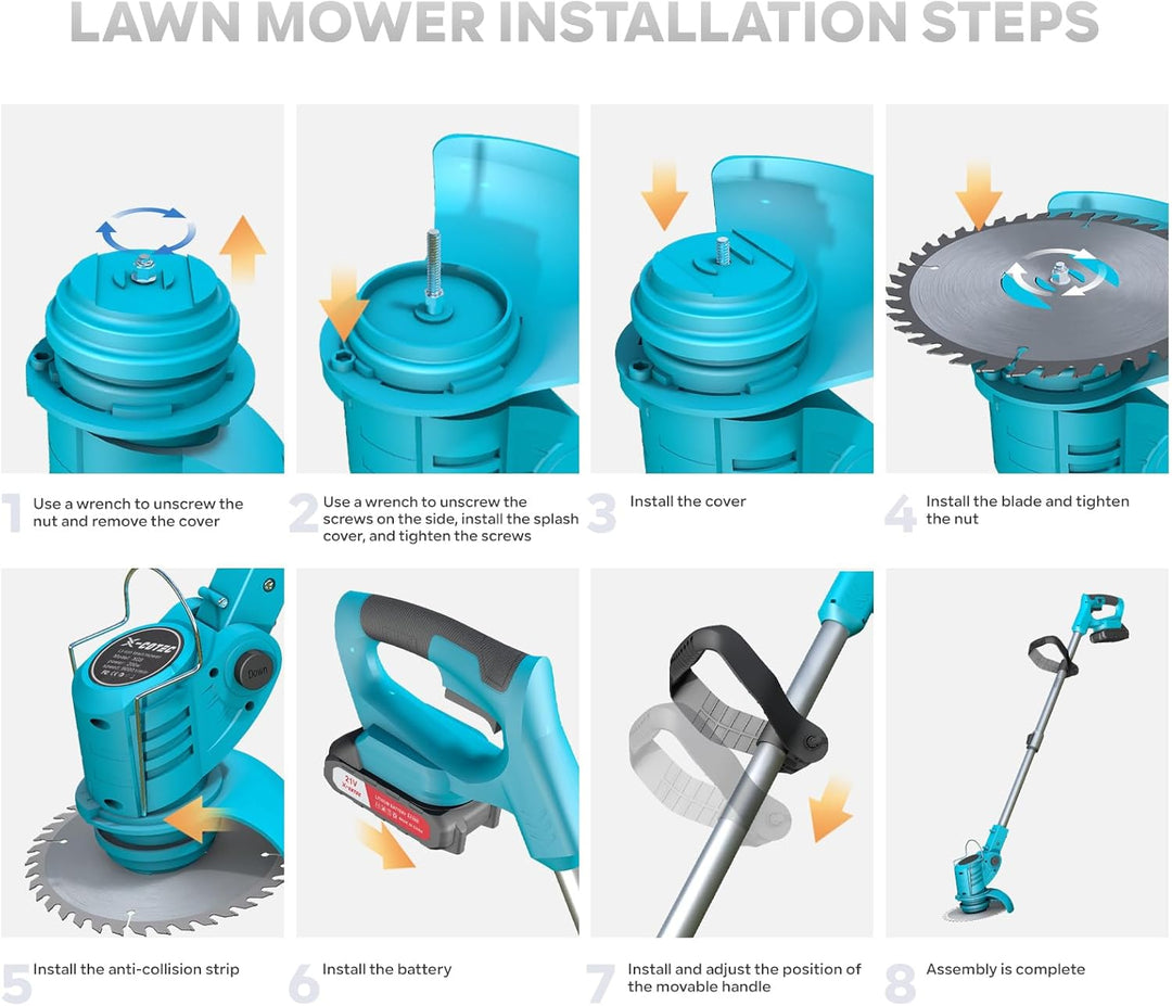 Rasentrimmer mit Akku – Akku Rasentrimmer 800W, 9000 U/min, 2x1500mAh, Teleskopgriff 71–106cm, 4 Sch