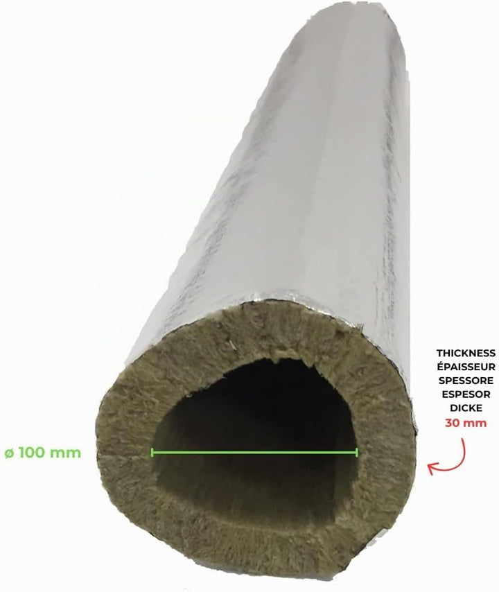 Rohrschale aus Steinwolle mit Aluminiumüberzug, Isolierung für Kaminrohre und Heizungen 100 mm