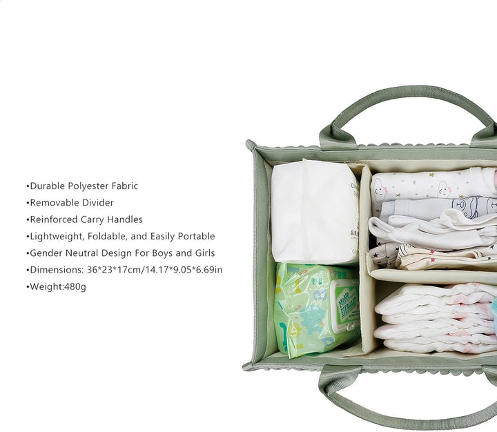 Tragbare Windel Caddy Organizer Korb mit Griffen für Baby und Tücher Grün, Grün