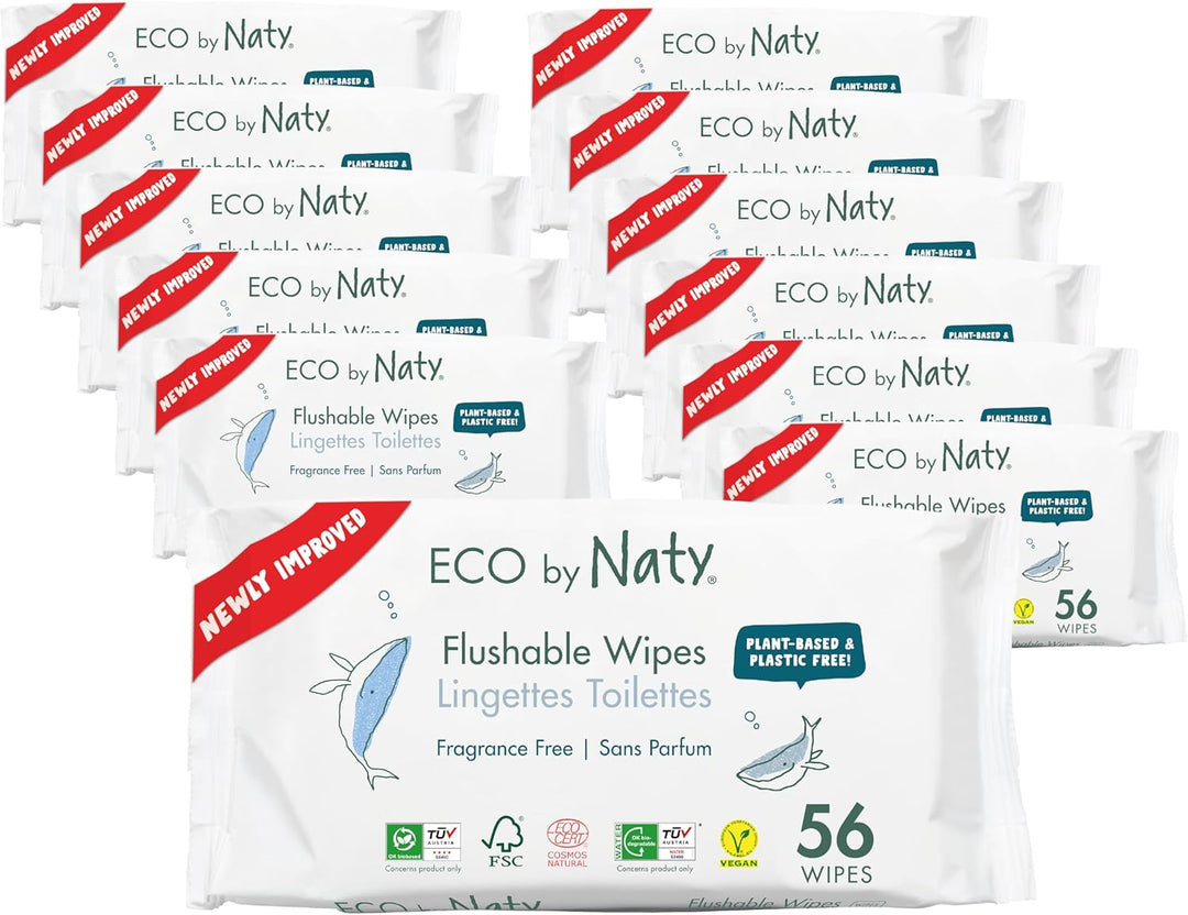 Eco by Naty Spülbare Baby Feuchttücher – 100% Wasser kompostierbare und pflanzliche Tücher, chemikal