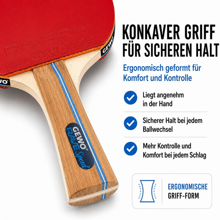 GEWO Rave Speed Tischtennisschläger Set - Kontrollierter Anfänger-Tischtennisschläger mit 3 Bällen -