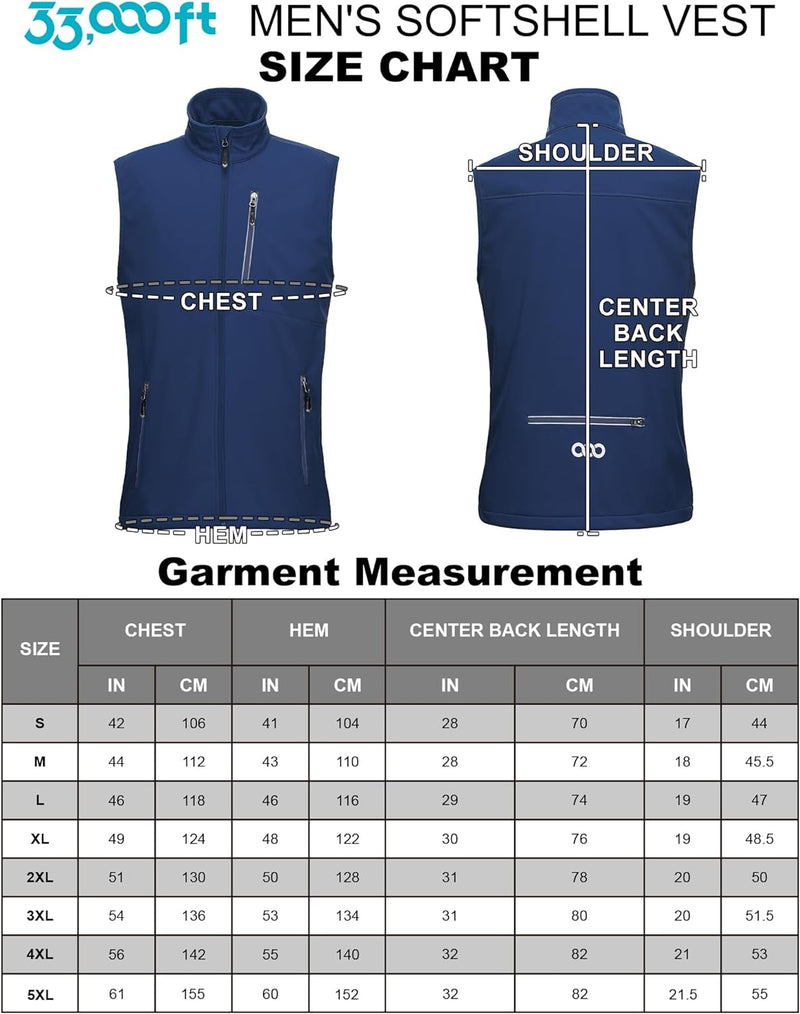 33,000ft Leichte Softshell Weste für Herren, Wasserdichte Winddichte Laufweste, Atmungsaktive Vest G