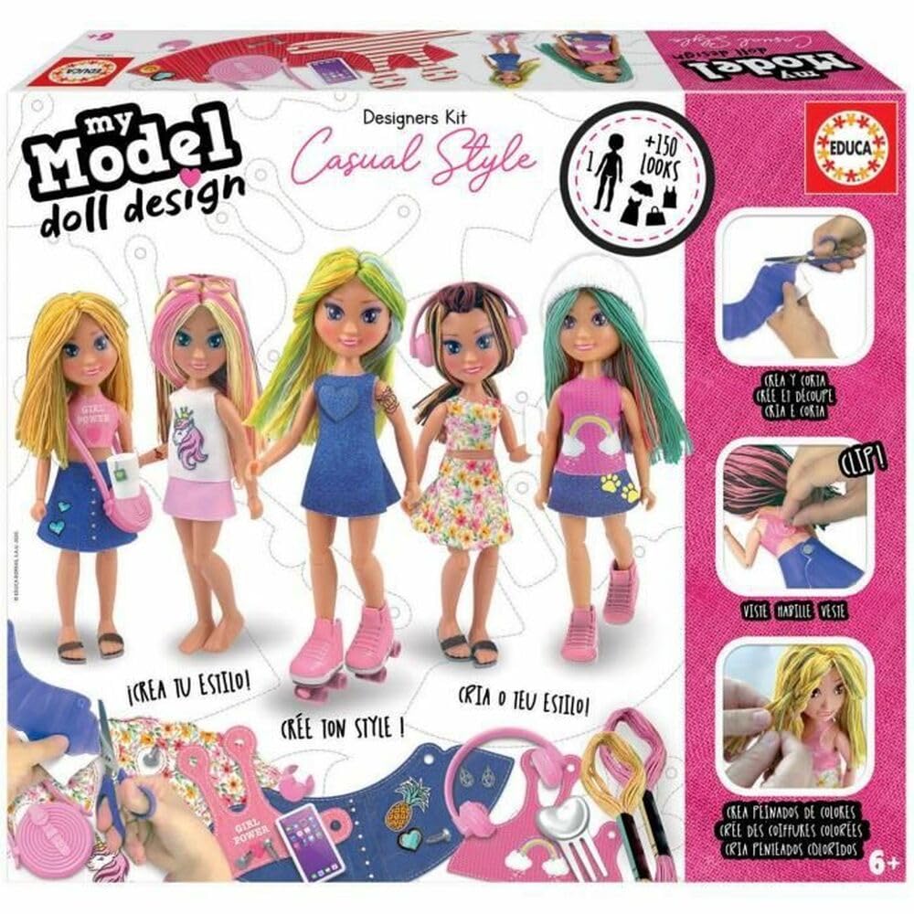 Educa 18368, My Model Doll Design Casual Puppe, DIY, Puppen selber Machen, Bastelset für Kinder ab 6