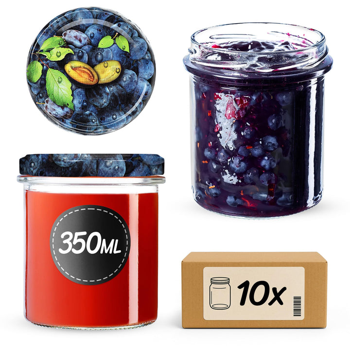 KADAX 10er Set Marmeladengläser 350ml TO82, Einmachgläser Vorratsgläser Mason Jar mit Schraubdeckel,