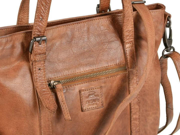 Bear Design Damen Tasche Ledertasche Shopper Schultertasche Handtasche Leder Cognac 34x27cm Cow Lava